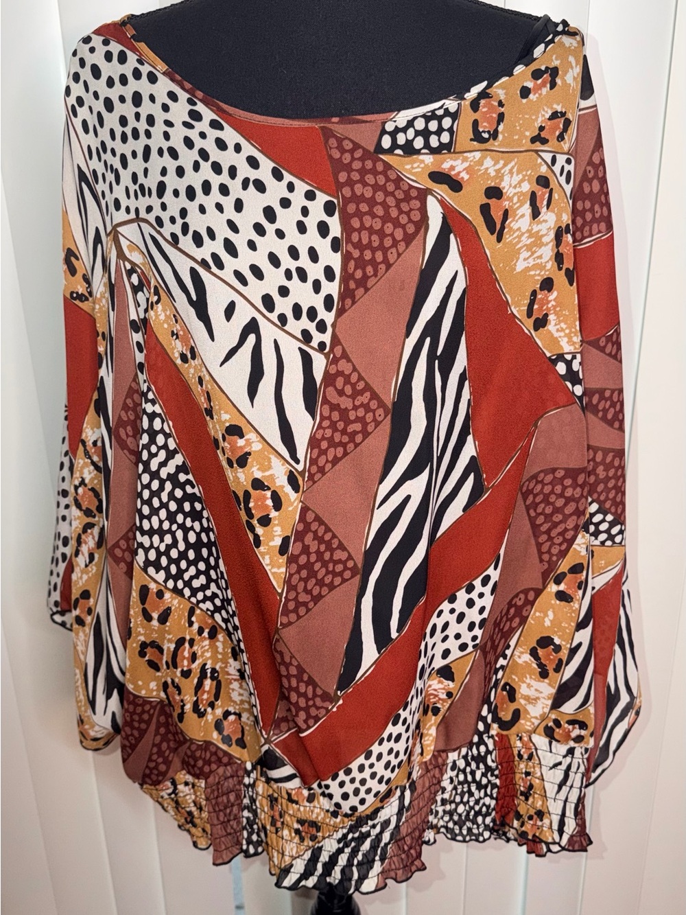 Signature By Larry Levine Woman Blouse Animal Print Zebra Cheetah Boho Sz 3X